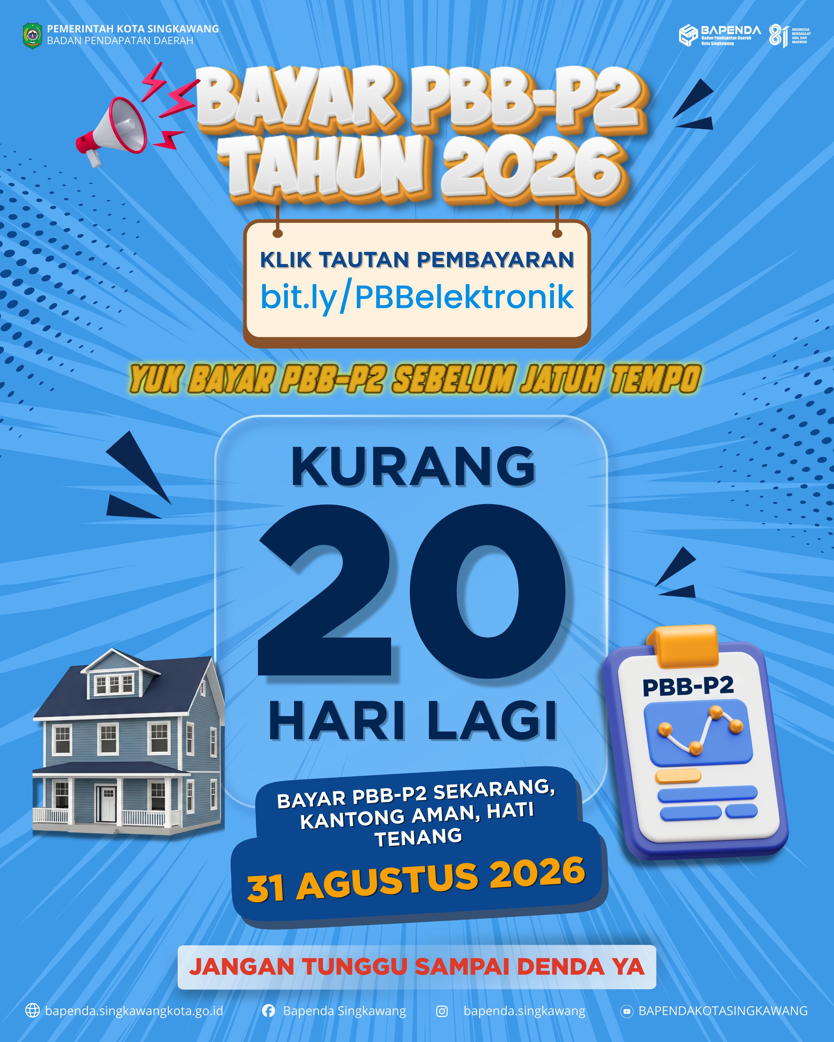 Jatuh tempo pembayaran PBB-P2 Tahun 2026 tinggal 20 hari lagi